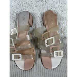 Cecelia New York Lincoln Nude Sheer Strappy Slide Sandals Womens Size 9.5